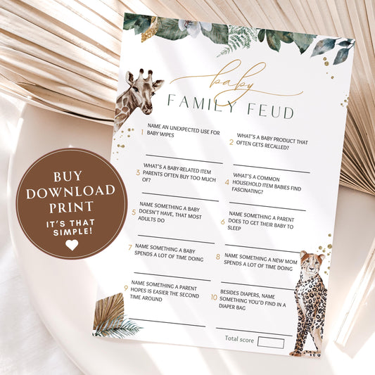 Baby Shower Feud Game - Safari for baby shower party decor and supplies