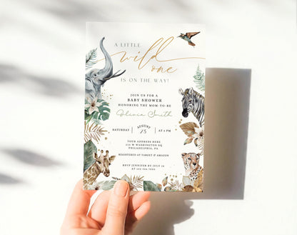 wild one, giraffe, oh boy and boho safari baby shower invite for a personalized celebration