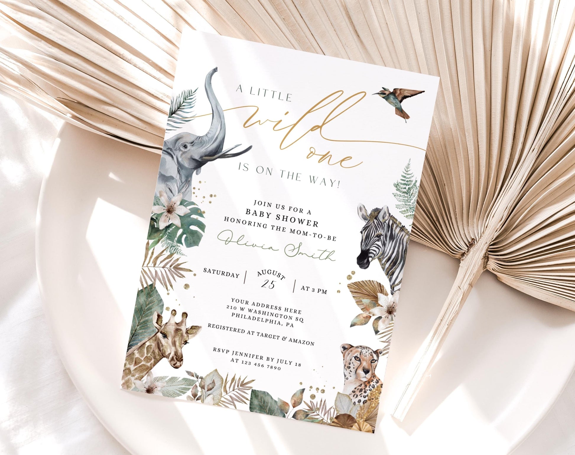 Safari Baby Shower Invitation for baby shower guests and party details