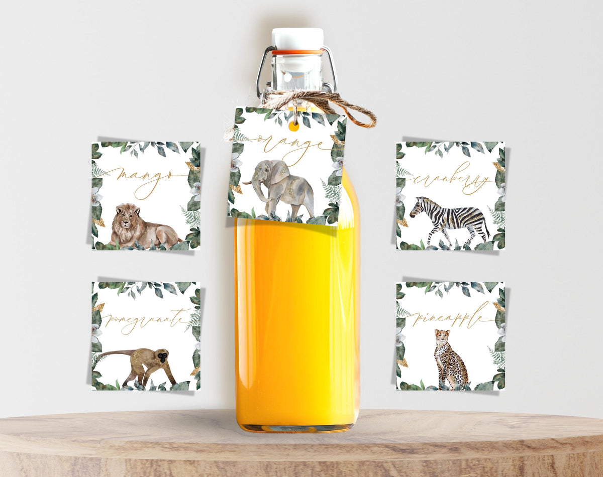 wild one, jungle and oh boy mimosa bar decor for baby shower brunch and beverage tables