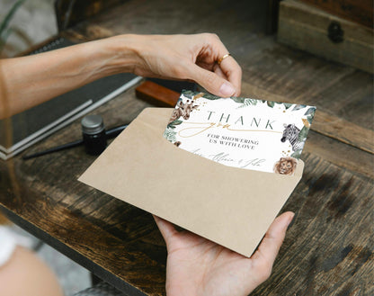 boho safari, wild one, jungle and oh boy baby shower thank you card template for personalized stationery