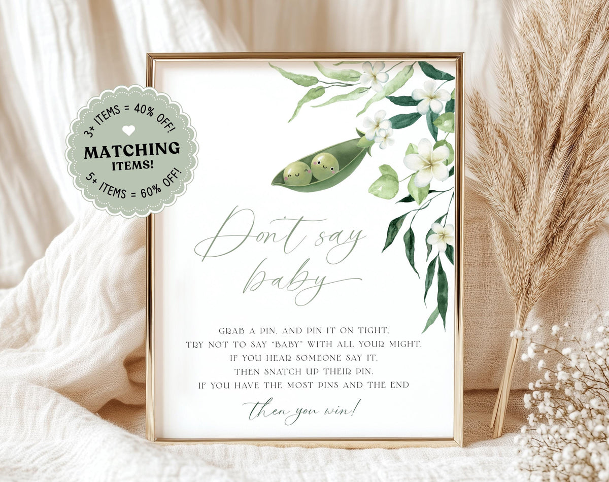Don't Say Baby Baby Shower Game - Two Peas in a Pod for baby shower party decor and supplies