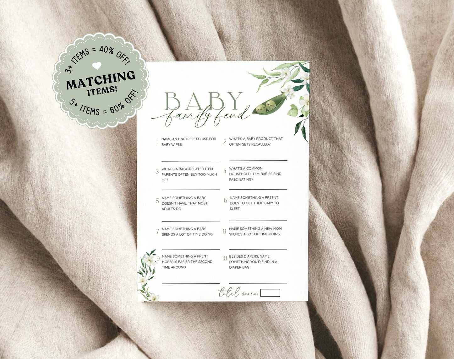 Baby Shower Feud Game - Two Peas in a Pod for baby shower party decor and supplies