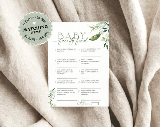 Baby Shower Feud Game - Two Peas in a Pod for baby shower party decor and supplies