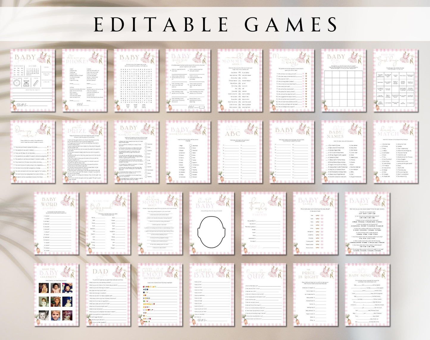 pink and floral baby shower games for guest entertainment