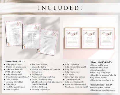 Farmers Market Baby Shower Game Bundle, editable Canva template