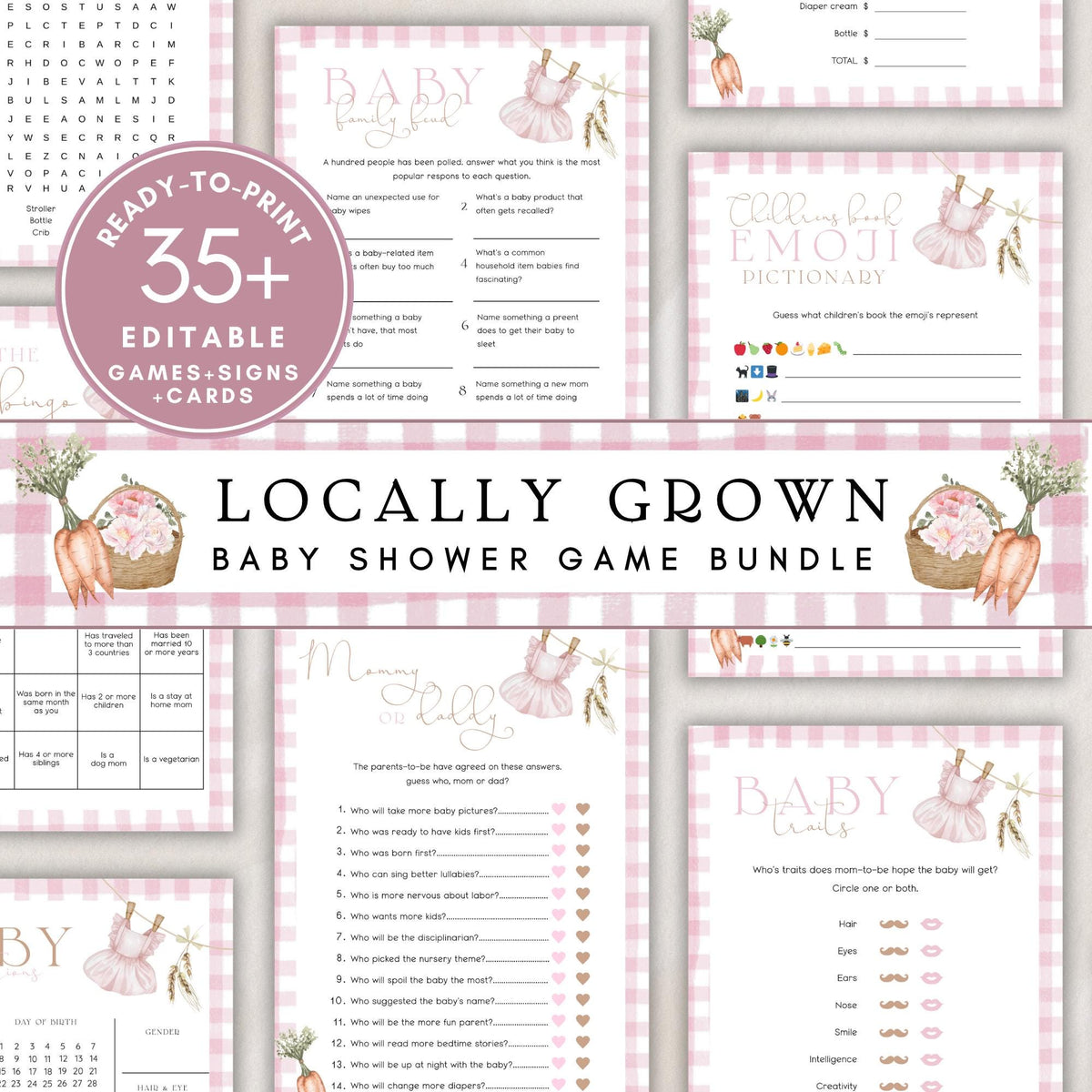 Baby Shower games bundle with printable game cards signs tickets and activities