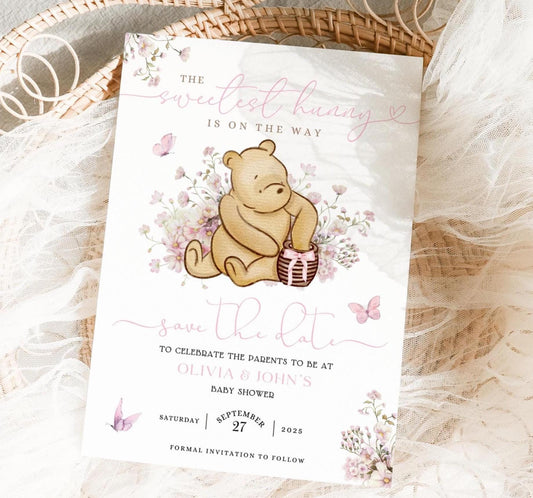 Winnie the Pooh Baby Shower Invitation for baby shower guests and party details
