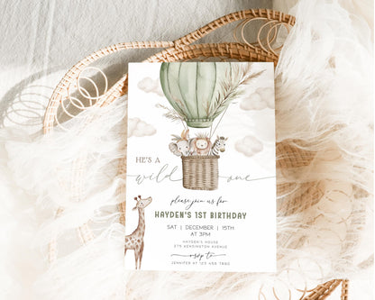 Safari 1st Birthday Boy Invitation for 1st birthday boy guests and party details