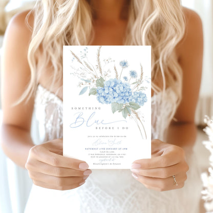 bridal brunch, floral and blue bridal shower invite for a personalized celebration