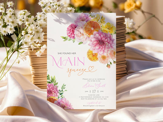 bridal brunch, citrus and floral bridal shower invite for a personalized celebration