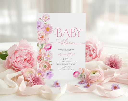 Baby in Bloom baby shower invitation for a floral girl shower