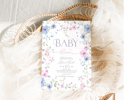 Pink wildflower baby shower invite with soft floral design