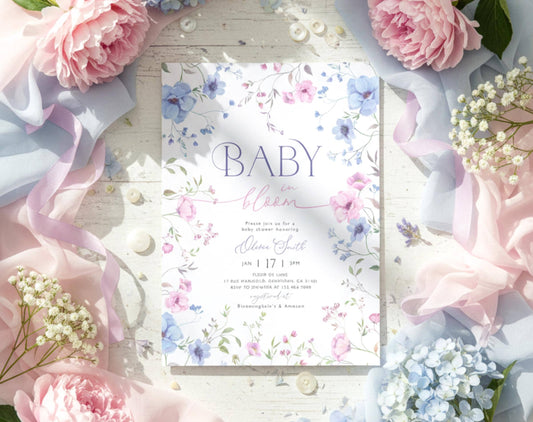 Baby in Bloom baby shower invitation for a floral girl shower