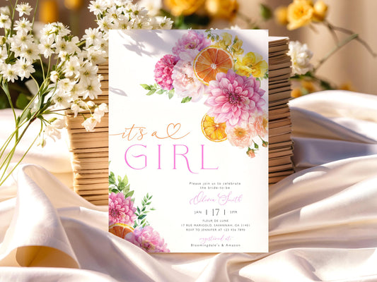 Pink wildflower baby shower invite with soft floral design