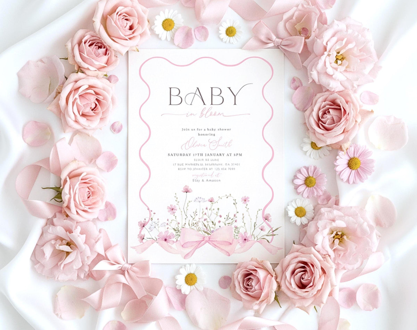 Baby in Bloom baby shower invitation for a floral girl shower
