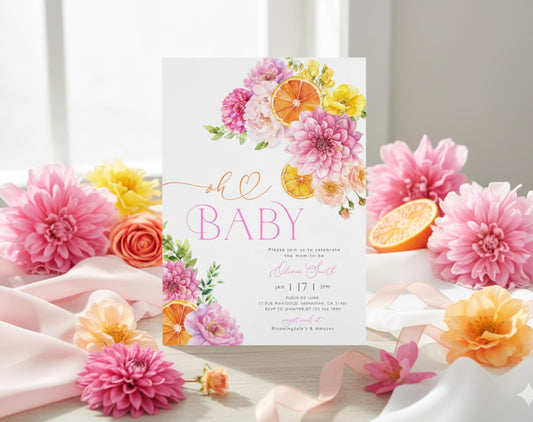 Baby in Bloom baby shower invitation for a floral girl shower