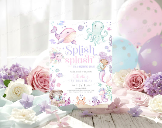 Mermaid Birthday Invitation for birthday guests and party details