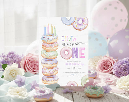 1st birthday, pink and pastel 1st birthday invite for a personalized celebration