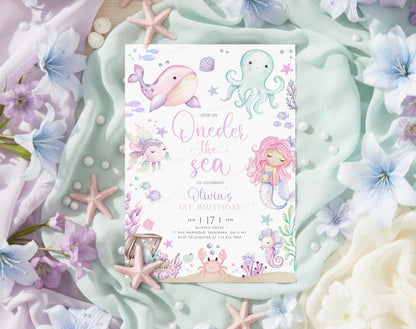 1st birthday, under the sea and pastel birthday invite for a personalized celebration