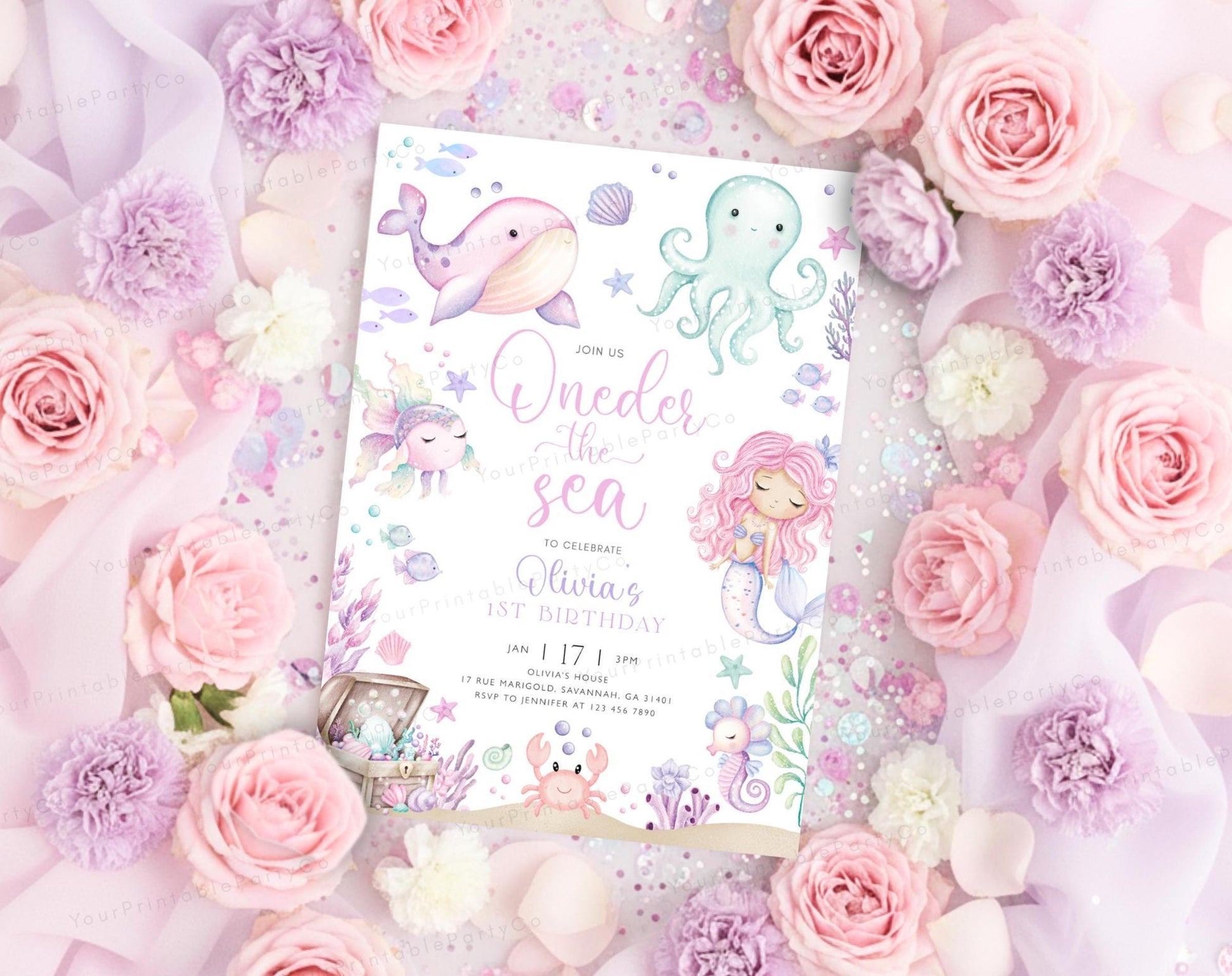 Mermaid Birthday Invitation for birthday guests and party details
