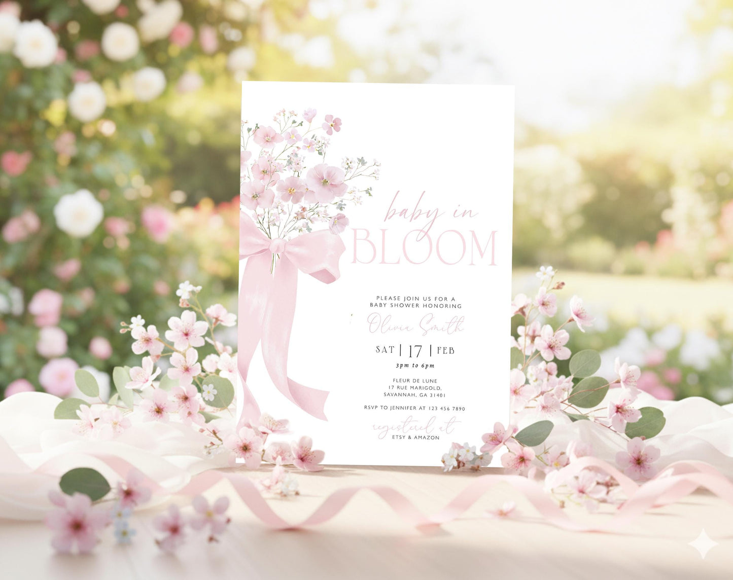 Baby in Bloom baby shower invitation for a floral girl shower