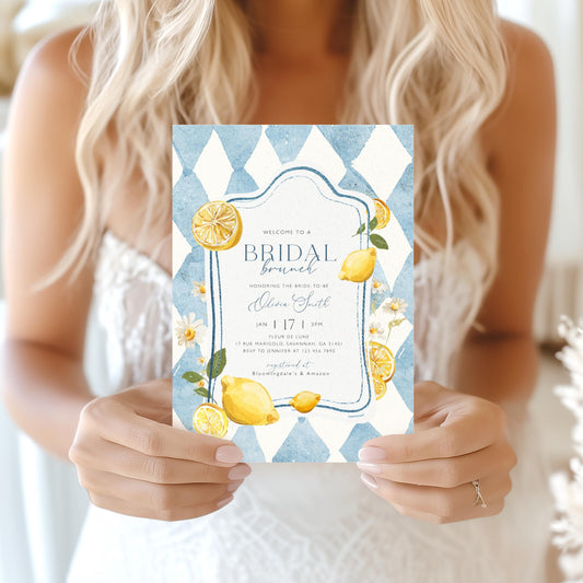 bridal brunch, citrus and lemon bridal shower invite for a personalized celebration