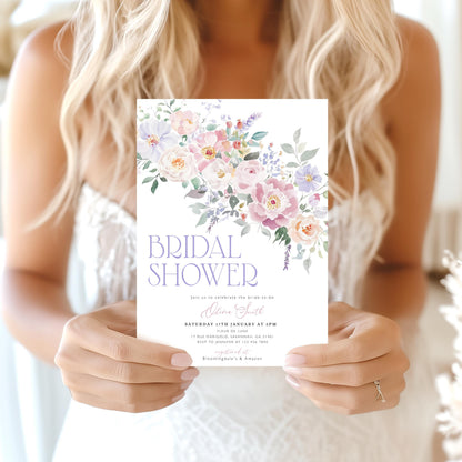 Editable details of love is in bloom floral bridal shower invitation