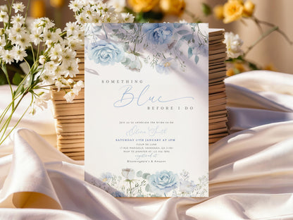 bridal brunch, floral and blue bridal shower invite for a personalized celebration