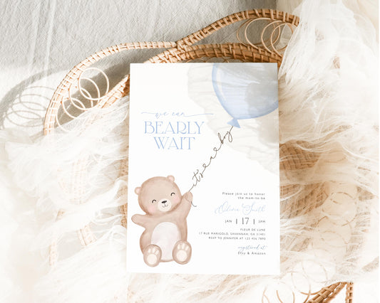 We Can Bearly Wait Baby Shower Invitation for baby shower guests and party details