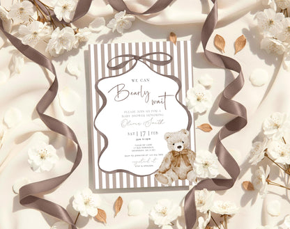 We Can Bearly Wait Baby Shower Invitation for baby shower guests and party details