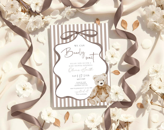 We Can Bearly Wait Baby Shower Invitation for baby shower guests and party details