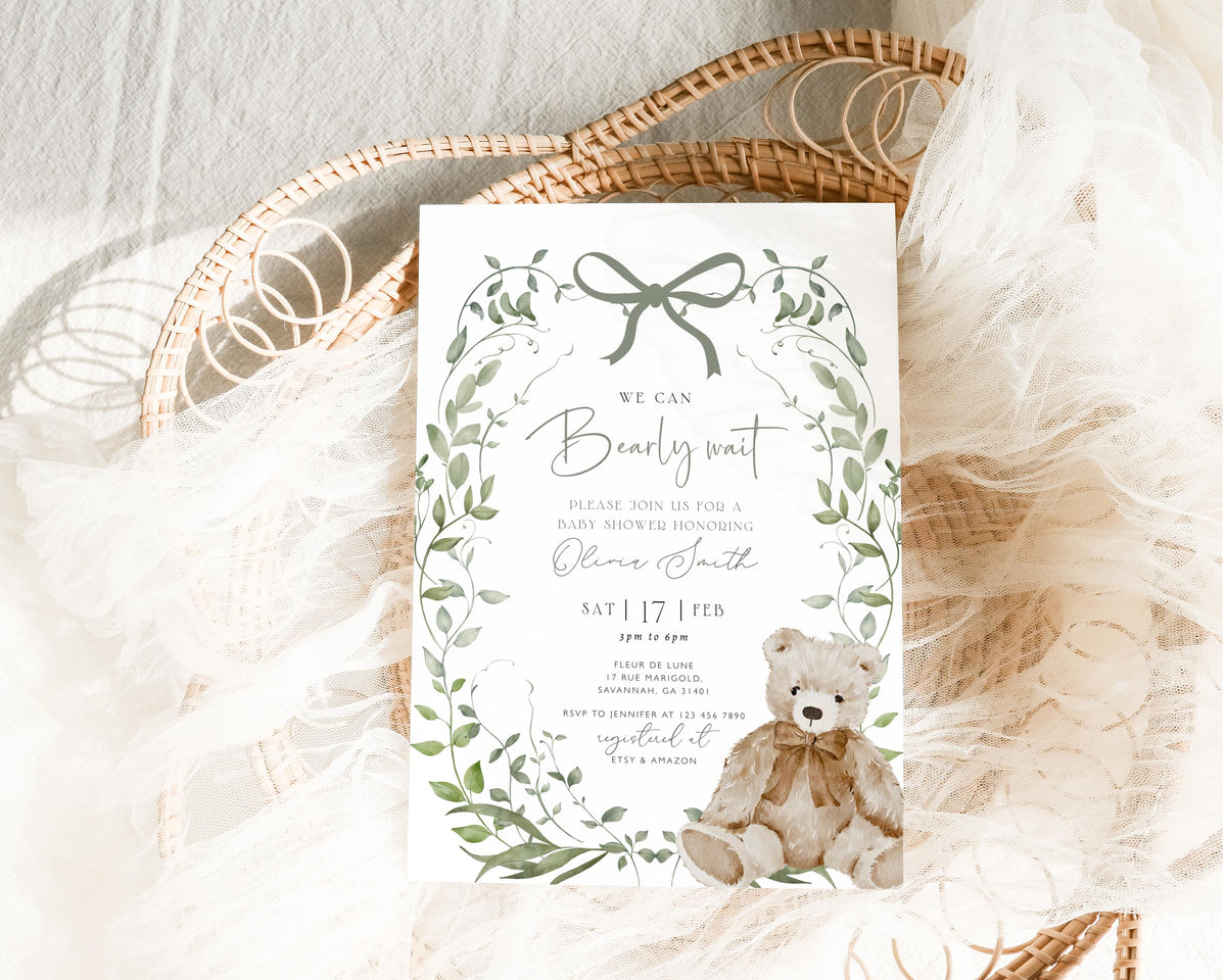 We Can Bearly Wait Baby Shower Invitation for baby shower guests and party details