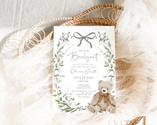We Can Bearly Wait Baby Shower Invitation for baby shower guests and party details