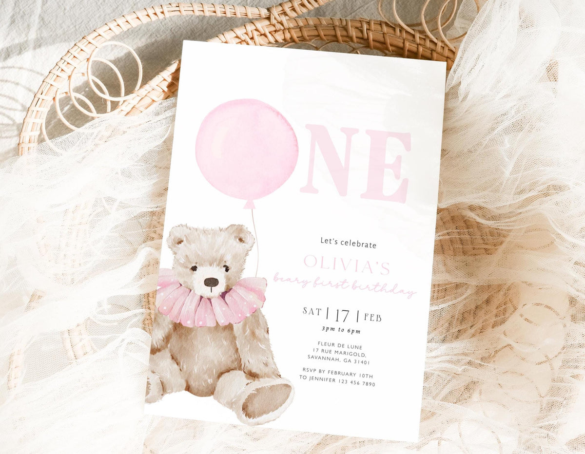 We Can Bearly Wait 1st Birthday Invitation for 1st birthday guests and party details