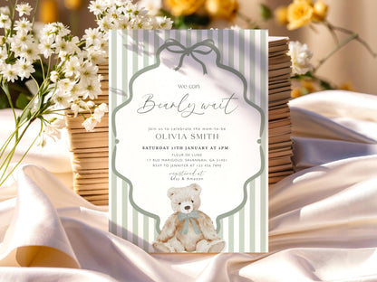 We Can Bearly Wait Baby Shower Invitation for baby shower guests and party details