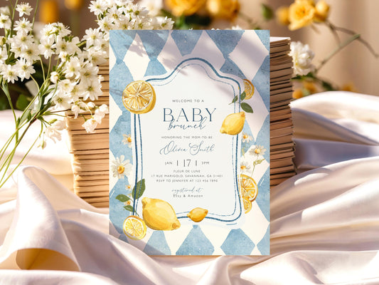 citrus, lemon and summer shower baby shower invite for a personalized celebration