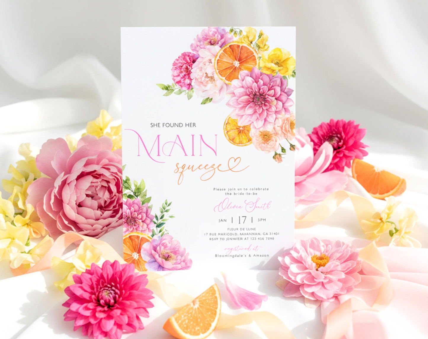 Main Squeeze Bridal Shower Invitation for bridal shower guests and party details