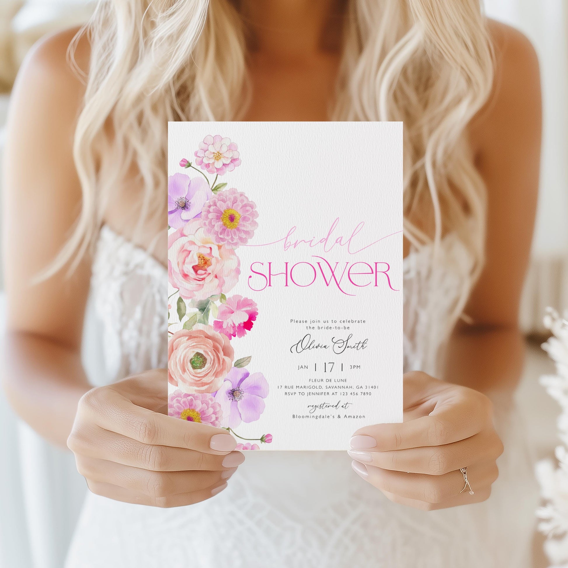 bridal brunch, floral and pastel bridal shower invite for a personalized celebration
