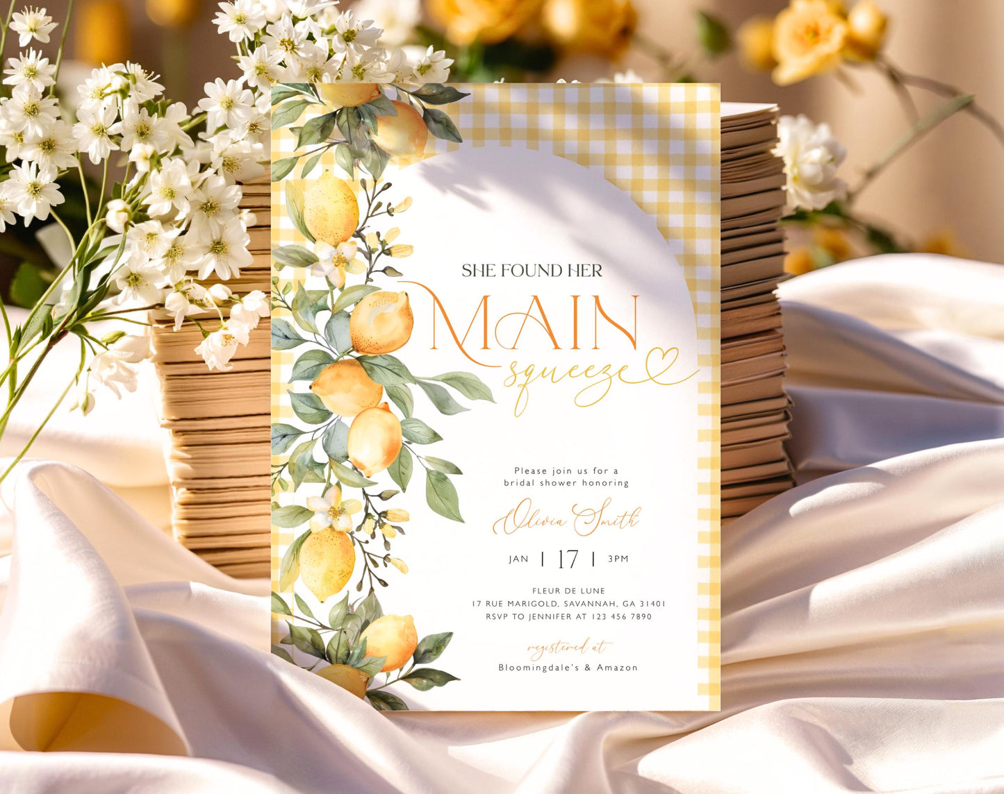 Main Squeeze Bridal Shower Invitation for bridal shower guests and party details