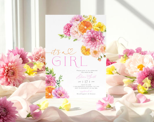 Baby in Bloom baby shower invitation for a floral girl shower