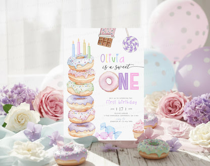 1st birthday, pink and pastel 1st birthday invite for a personalized celebration