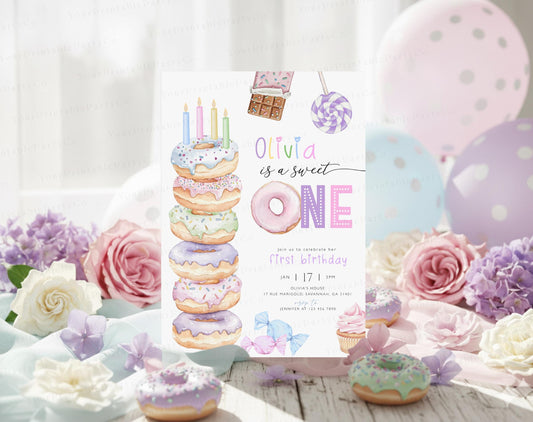 1st birthday, pink and pastel 1st birthday invite for a personalized celebration