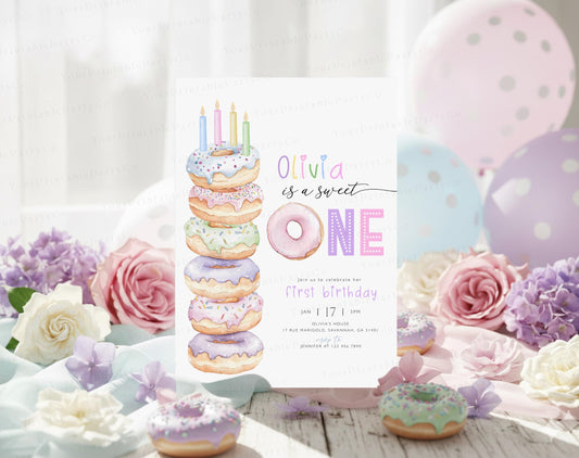 1st birthday, pink and pastel 1st birthday invite for a personalized celebration