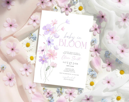 Baby in Bloom baby shower invitation for a floral girl shower