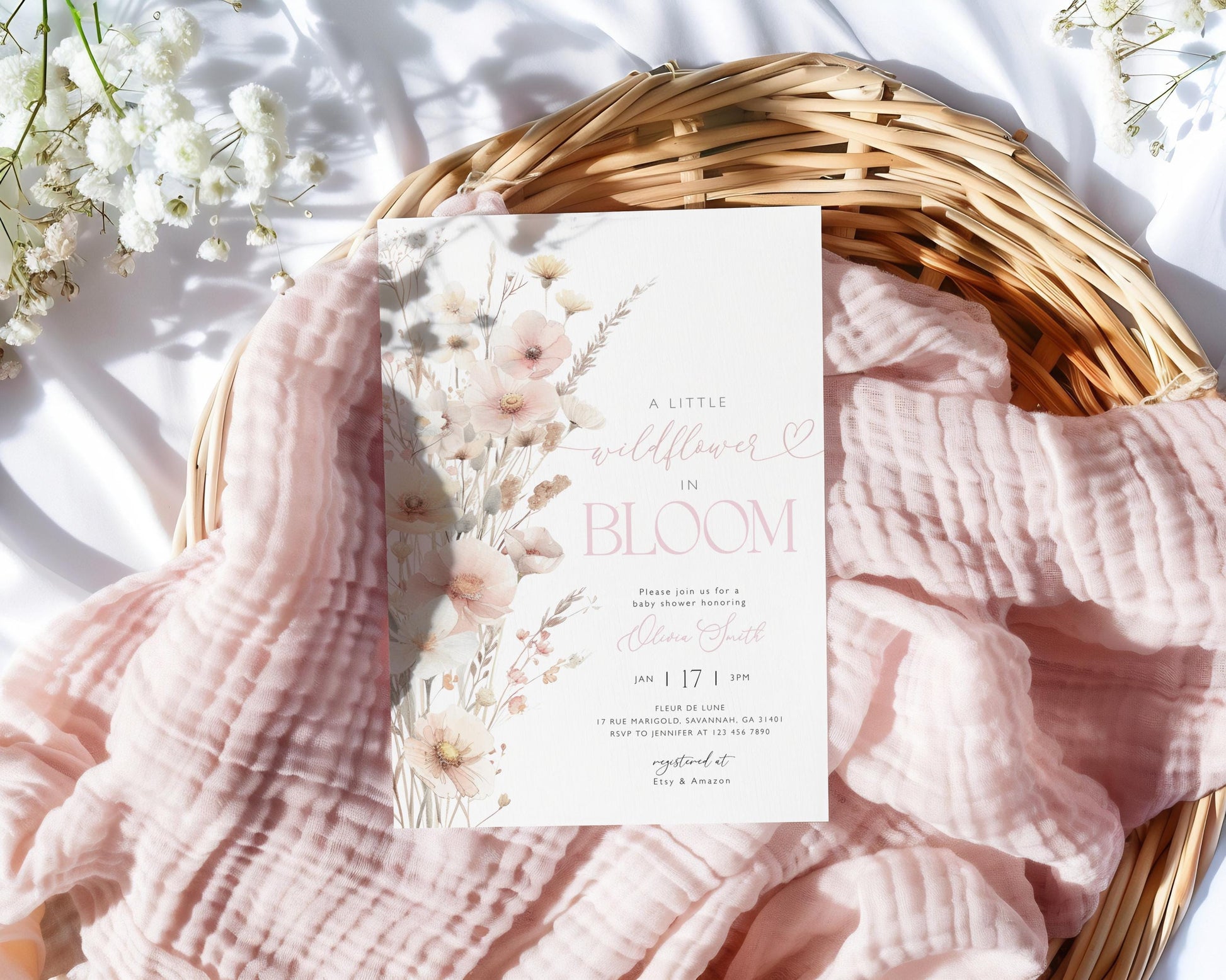 Baby in Bloom baby shower invitation for a floral girl shower