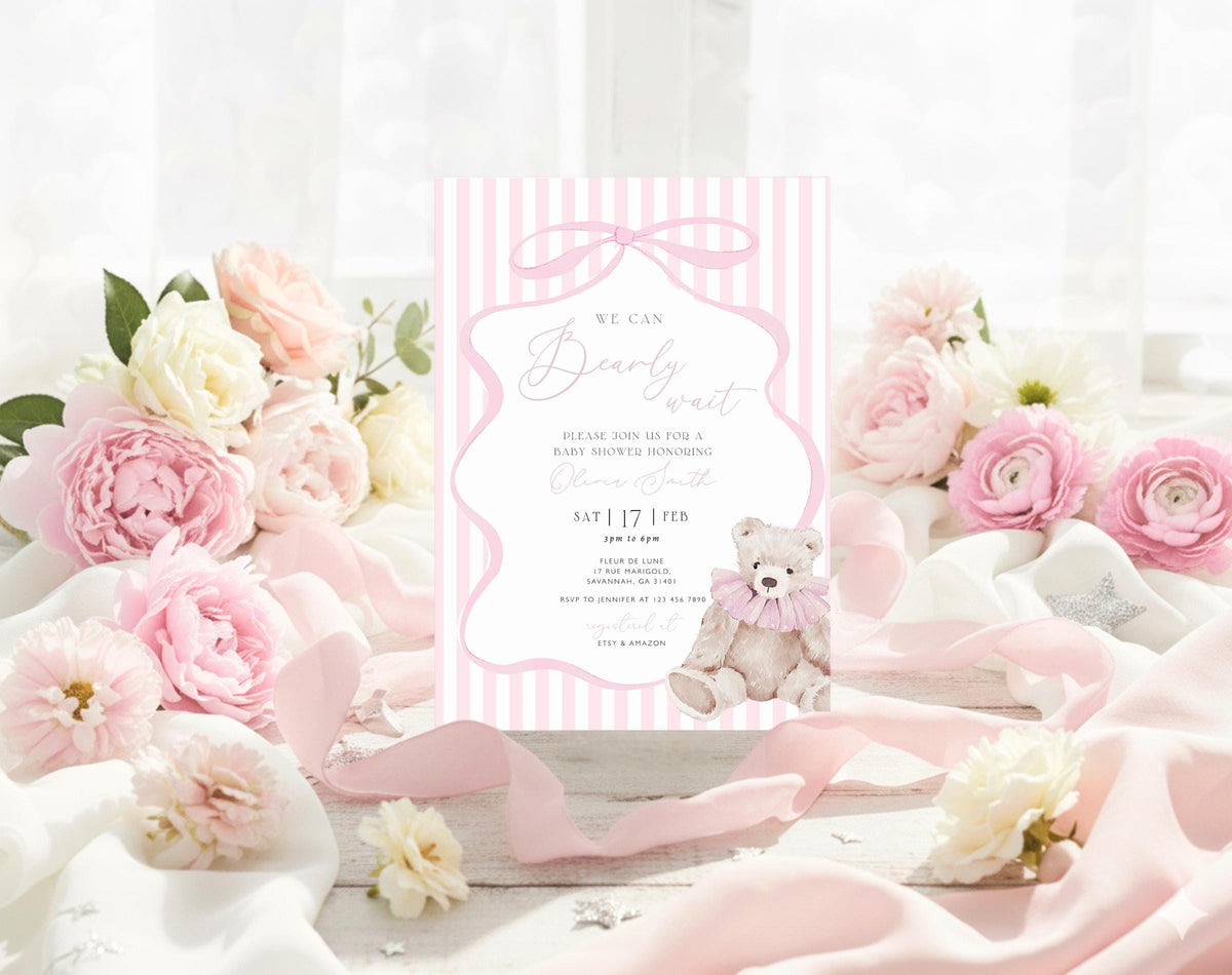 We Can Bearly Wait Baby Shower Invitation for baby shower guests and party details