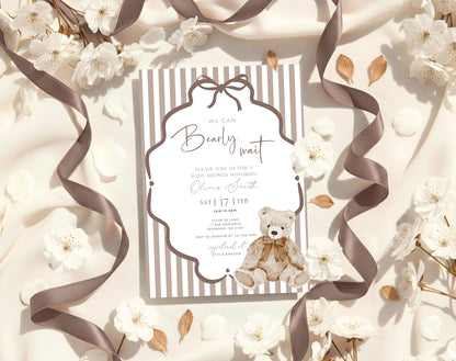 We Can Bearly Wait Baby Shower Invitation for baby shower guests and party details