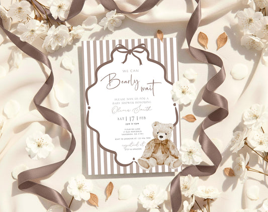 We Can Bearly Wait Baby Shower Invitation for baby shower guests and party details