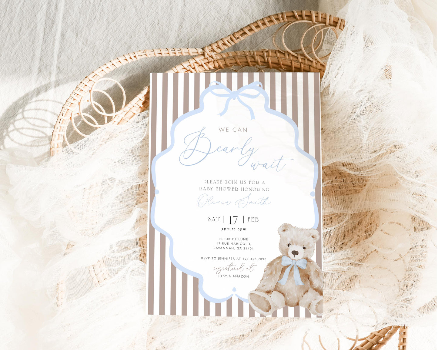 oh boy and teddy bear baby shower invite for a personalized celebration